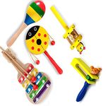 Dakulo Baby Product® Wooden Non Toxic Colourful Rattle Toys for Newborn Baby, Age 0+ (Set of 5, Multicolor) (Eggshaker + Drum + Tartar + Cage + Xylophone)