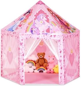 Hamdol Hexagon Princess Play Tent for Girls, Large Indoor Outdoor Castle Playhouse with Carrying Bag, Dreamy Reading Nook and Imaginative Play Space, Birthday for Kids Ages 3–8