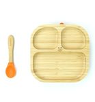 StarKiddo ®️ ‘Bamboo Slate Suction Plate’ Baby Plate for Kids and Baby-Led Weaning | 3 Sections | Non-Toxic | Super Strong Suction Cup (Orange)