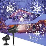 Christmas Projector Lights, Outdoor Moving Snowflakes Light Projector, OKYUK IP65 Waterproof LED Dynamic Snowfall Pattern Projector Lamp, 180° Rotating Spotlight for Holiday, Garden, Patio (White)