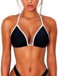 OZICERD Triangle Bikini Tops for Women Bathing Suit Top Swim Push up Bikini Top Femme Halter Black White S