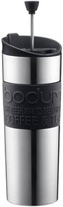Bodum Travel Tea and Coffee Press, Stainless Steel Insulated Travel Mug, Black, 15 Ounce