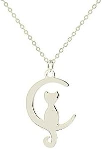 Only faith Collar de gatos para mujer Acero Inoxidable huellas patas mascota. Con caja de regalo. Regalo amantes de mascotas Perro y Gatos (Gato Luna Plateado)