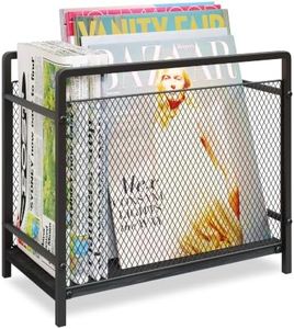 ART-GIFTREE Extra Large Magazine Holder, Floor Standing Rack, Matte Black | Oversized Storage Design with Metal Mesh and Wood Base fits magazines, vinyl records, books, and office files