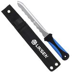 Linsen-Outdoor Stainless Steel Garden Knife with 7.8" Blade with Blue Handle, Double Side Utility Sod Cutter Lawn Repair Garden Knife with Nylon Sheath