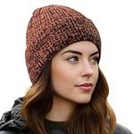 OUTDOOR SHAPING Fleece Lined Knit Cuffed Beanie Winter Hats for Women Men Soft Ski Skull Cap, Burgundy/Caramel, One size