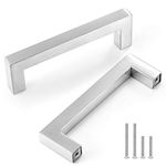 CZC HOME 30 Pack 4.5 Inch Drawer Pulls Set, Stainless Steel Square Cabinet Handles, 4" Hole Center Cabinet Pulls for Kitchen Dresser Cupboard with 2 Sizes Screws Brushed Nickel