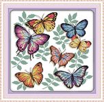 YEESAM ART Unstamped Cross Stitch Kits for Adults, Colourful Butterflies 14ct Counted Unprinted Embroidery Kit Needlework Wall Art Decor 34×33cm