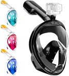 Tyuodna Full Face Snorkel Mask, 180°Panoramic View Diving Mask with Adjustable Head Straps, Easy Breathing Anti-Fog and Anti-Leak Snorkel Mask with Camera Adapter, for Adults and Youth (Black, L/XL)