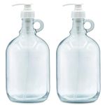 Glass Laundry Detergent Dispenser Bottle with Labels (2-Pack) - Half Gallon 64 oz. Mason Jar Style Container with Leakproof Pump Perfect for Fabric Softener, Kitchen Soap, Bleach, Shampoo, Syrup