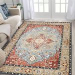 Falflor Vintage Small Area Rug 80x150CM Washable Living Room Rug Soft and Comfortable Throw Rug Non Slip Short Pile Carpet Distressed Floor Carpet for Bedroom Kitchen(Rust)