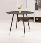 Hallowood Furniture Finley Round Dining Table, Small Black Table with Metal Legs, Dining Table, Breakfast Table, Coffee Table, Kitchen Table, Round Table for Home Office & Café