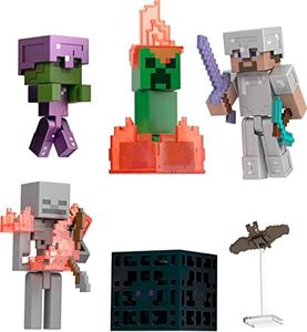 Mattel Minecraft Toys, Story Pack with 4 Action Figures and Accessories, Cave Conflict with Steve and Skeleton, Collectible Gift for Kids