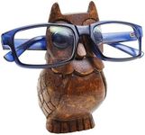 Earthly Home Handcrafted Wooden Spectacle Eyeglasses Holder Owl Shaped Eyewear Retainer-Sunglasses Holder Display Stand, Round Base- Optical Glass Accessories, Animal Shaped Home Office Desk Décor