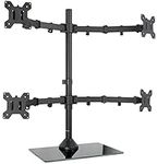 VIVO Black Adjustable Quad Monitor Desk Stand Mount, Free Standing Heavy Duty Glass Base, Holds 4 Screens up to 27 inches, STAND-V004FG