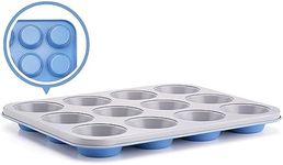 LeGourmet Nonstick 12 Cups Muffin Pan, Ceramic Coating, Non-Toxic, Rust Resistant Aluminized Steel, Perfect Baking Tin for Cupcake and Brownie - Cyan