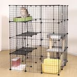 Pet Scene 4 Tier DIY Cat Cage Enclosure,Large Cat House Metal Wire, Kitten Fence Kennel Playpen,with Ladder for Puppy Rabbit, Size-105x105x140CM, Black