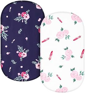 TILLYOU Microfiber Floral Bassinet Sheets for Girls, 33''x16''x4'' Flexible for Different Cradle and Bassinet Mattress, Silky Soft Breathable Cozy Baby Cradle Sheets, 2 Pack Navy & Rose Floral