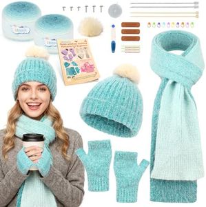 Katech Beginner Knitting Kit - Learn to Knit Kit for Adults & Kids - Complete Hat, Scarf, Gloves Starter Kit with Step-by-Step Instructions(Gradient)