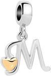 QueenCharms Initial A-Z Letter Charm Golden Heart Alphabet Dangle Beads For Bracelets & Necklaces (M)