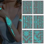 6 Sheets Temporary Tattoos Henna Tattoo Kit, Glow in the Dark Tattoos, Temporary Tattoos Adult for Men or Women, Fake Tattoo is Suitable for Dance Floor Party Holiday Party Decoration