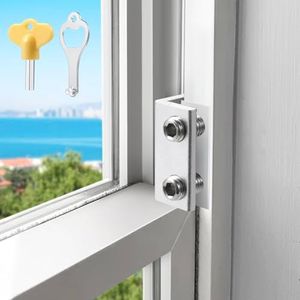 HYIEOU Sliding Window Locks (2 Pack), Window Locks for Up and Down Windows and Horizontal Windows, Window Security Bars, Adjustable Aluminum Window Stoppers, Non-Drilling Installation (Silver)