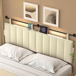 HouseMila King Headboard, HeadBoard with USB & Type C Port and Light, King Size Headboard Only Wall Mount Hanging Headboard, Adjustable Heigh Upholstered Headboard for Bedroom (Velvet Beige, King)