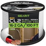 GearIT 16/2 Speaker Wire (100 Feet) 16 Gauge (Copper Clad Aluminum) - Fire Safety In Wall Rated Audio Speaker Wire Cable / CL2 Rated / 2 Conductors - CCA, 100ft