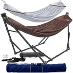 Tranquillo Combo x2 Hammocks with Stand for Outside & Tree Straps, Heavy Duty Hammock with Stand 600lbs for Indoor Outdoor Patio Backyard, x2 Hammocks for 2 Person, Portable Carrying Bags, Brown