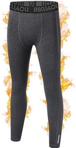 RIKUAOU Boys' Thermal Pants Fleece Lined Compression Leggings, Youth Football Base Layer, Kids Sports Tights Cold Weather