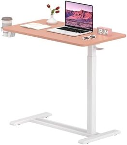 FitStand Medical Overbed Adjustable Bedside Table with Hidden Casters, Pneumatic Mobile Rolling Laptop Standing Desk with Tray for Home and Hospital Use, Pink