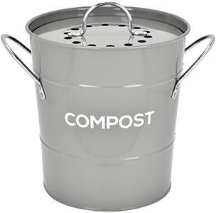 Spigo Indoor Kitchen Compost BIN, Great for Food Scraps, Includes Charcoal Filter for Odor Absorbing, Removable Clean Plastic Bucket, Handles, Durable Stainless Retro Design, 1 Gallon, Grey