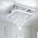 XEMQENER 25cm LED Ceiling Light Crystal Chandeliers, Modern Flush Crystal Ceiling light, Square Cool White Mini Crystal Chandelier with Clear K9 Crystals for Hallway Dining Room Kitchen Bedroom