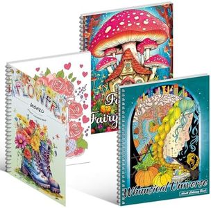 OSIMIG Adult Colouring Books Set, 3 Colouring Books for Flower World,Whimsical Universe,Fantasy Fairy Homes, Colouring Books for Adults to Relax and Relieve Anxiety, 60 Patterns Spiral Bound