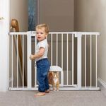 Babelio 29-48" Extra Wide Baby Gate with Adjustable Cat Door, Easy Install Pressure/Hardware Mounted Dog Gates for The House, Auto Close Pet Gate for Stairs, White