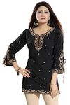 Meher Impex Women's Girls Faux Crepe Embroidered Top Tunic (Color Black, Gold; Size_Large)