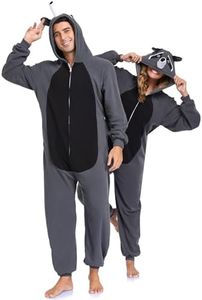 GOGOBOND Unisex Adult Onesie Raccoon Fleece Halloween Costume Animal Pajamas One Piece Cosplay Sleepwear L