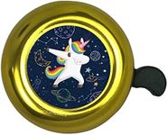 ABSOAR Cycling Unicorn Bike Bell for Kids Girls Space Adventure Planets Moon Alien Adults Boys fit Beach Cruiser MTB City Bike, Outer Space Unicorn, Gold Yellow