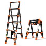 RIKADE Telescoping Ladder, A-Frame Aluminum Telescopic Ladder with 1 Button Retraction, Portable Extension Ladder Adjustable Lightweight Folding Ladder for Home or RV Work, 330lb Capacity