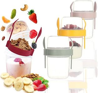 Salda 4 Pack 22 oz Breakfast On the Go Cups, Take and Go Yogurt Cup with Topping Cereal Cup with spoon and fork, Overnight Oats or Oatmeal Container Jar, Colorful Set of 4 (22, Oval, 4, 650ml)