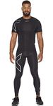 2XU Mens Core Compression Short Sleeve Shirt for Training and Fitness, Black/Silver, Large