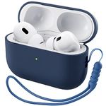ORNARTO Compatible with Airpods Pro 2 Case (2022), Protective Liquid Silicone Case Cover for Airpods Pro 2nd Generation with Lanyard Soft Skin Front LED Visible-Storm Blue