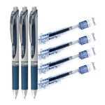 Pentel EnerGel Retractable Liquid Gel Rollerball, 0.7mm Medium Point, Navy Blue Ink, 3 Pens + 4 Refills