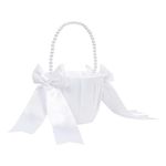 White Flower Basket for Wedding, Satin Flower Girl Basket with Handle Wedding Basket for Flower Girls