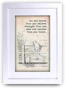 HWC Trading FR Winnie the Pooh Braver Stronger Smarter A4 Framed Printed Quote Nursery Print Baby Shower Room Gifts New Born Bedroom Gift Print Photo Picture Frame Display