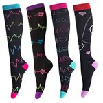 Compression Socks for Women & Men Medical Circulation 15-25 mmHg,Best for Nurses,Youth,Nursing,Running,Travel(4 Pairs)