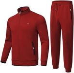 YuKaiChen Men's Running Tracksuits Long Sleeve 2 Piece Set Sweatsuits with Zip Pockets, Red, XX-Large