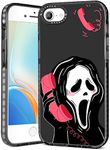 Qerrassa Black Skull Case for iPhone 6/6S/7/8/SE 2020/SE 2022 4.7" Cute Cartoon Character Kawaii Soft TPU Cover for Girls Kids Boys Phone Case Funny Pattern Fashion Protective Case for iPhone 6/7/8/SE