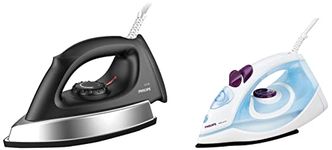 Philips GC1905 1440-Watt Steam Iron with Spray (Blue) & GC181 Heavy Weight 1000-Watt Dry Iron (Black) Combo