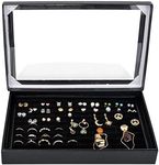 ZYFC Jewellery Box Organiser, 100 Ring Jewelery Display Storage Box Tray Case, Travel Jewelery Storage Case with Clear Lid for Rings Earrings Cufflinks Brooches Necklace Bracelets Girls Women, Black